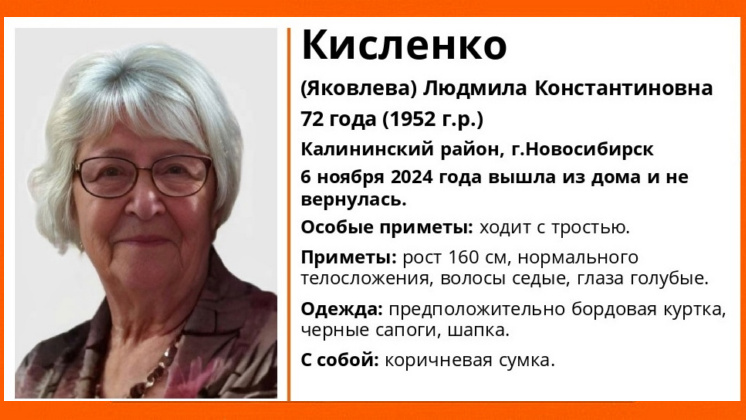 В Новосибирске без вести пропала 72-летняя бабушка с тростью