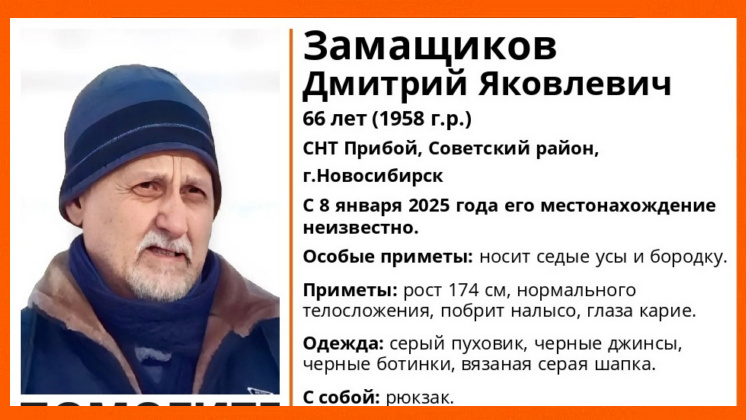 В Новосибирске без вести пропал 66-летний мужчина с седыми усами и бородкой