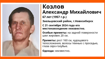 В Новосибирске без вести пропал 67-летний мужчина с большим жировиком на шее