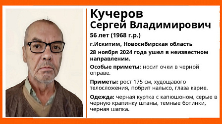 Под Новосибирском без вести пропал 56-летний лысый мужчина в очках