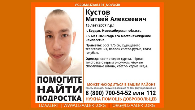 В Бердске без вести пропал голубоглазый 15-летний мальчик