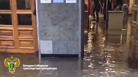 Вход вокзала Новосибирск-Главный затопило из-за обильных дождей