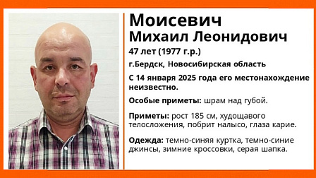 В Бердске без вести пропал 47-летний лысый мужчина со шрамом над губой